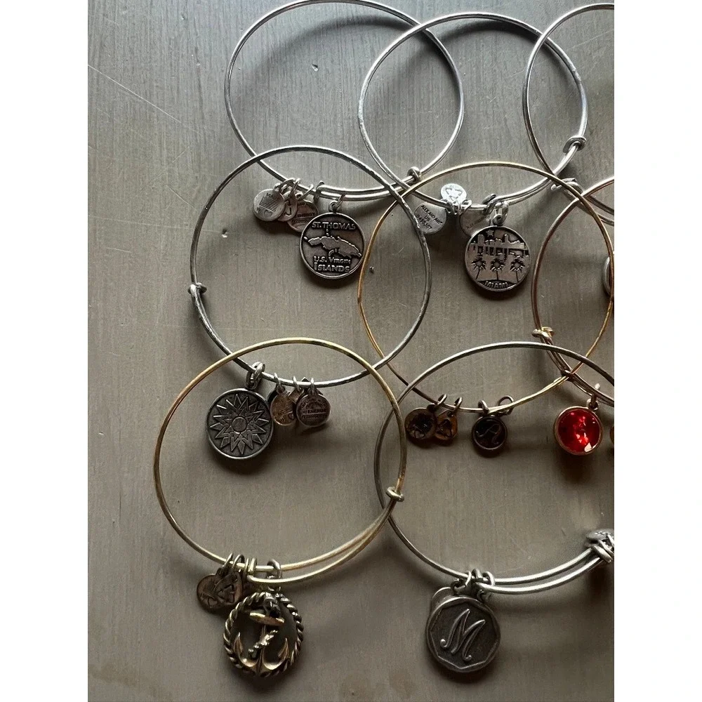 Alex and Ani Bangle Bracelet Lot 11pc Silver Gold Rose Gold Charms